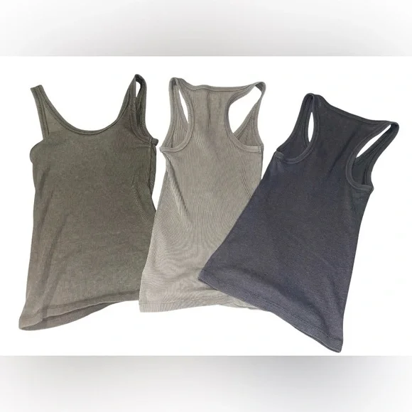 Set of 3 AERIE Women's Stone Wash Ribbed REAL SOFT Henley Tank Tops 
Olive Gray - Picture 5 of 5
